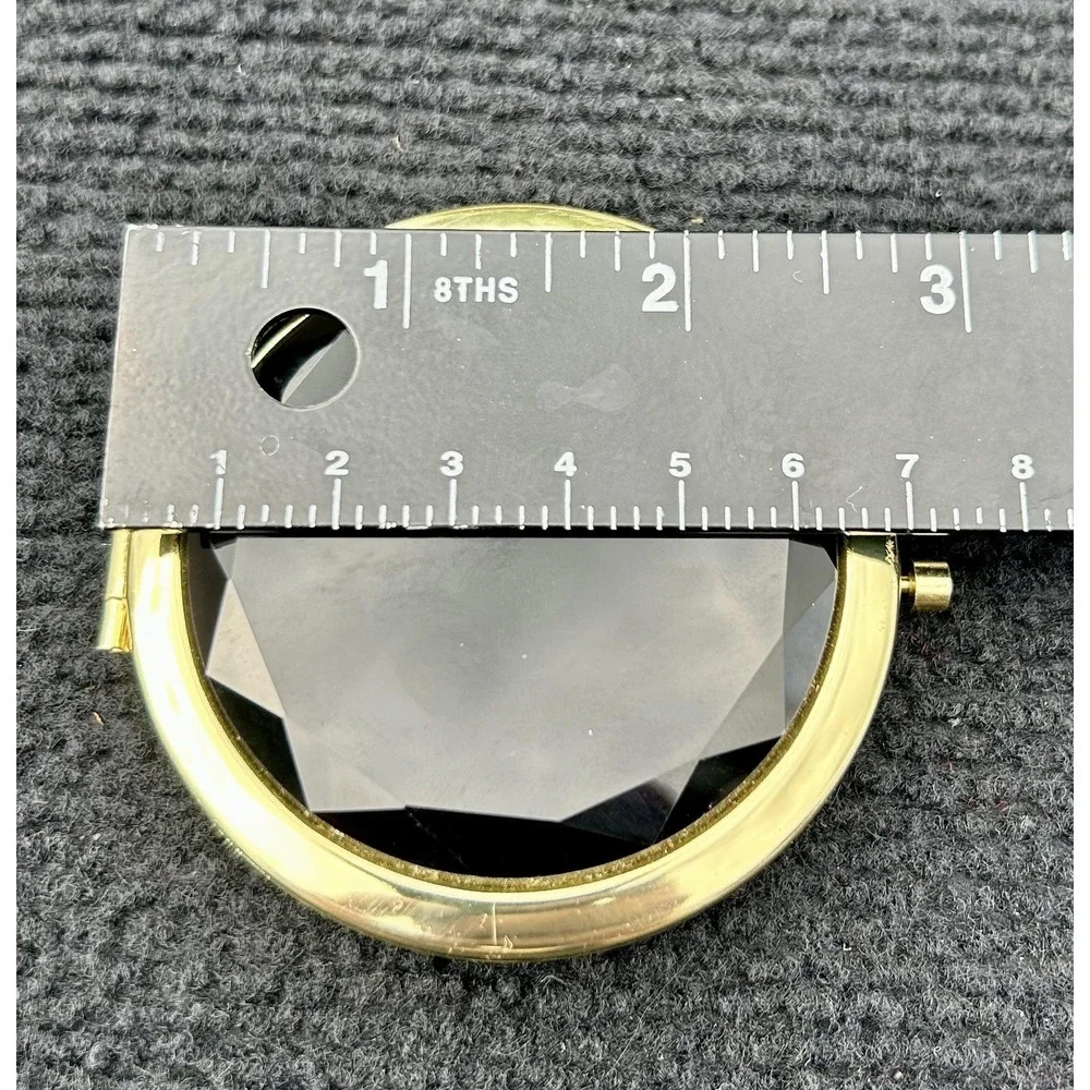 Gold Compact‎ Mirror Faceted Black Gemstone Look Purse Makeup Accessory 2.5 Inch